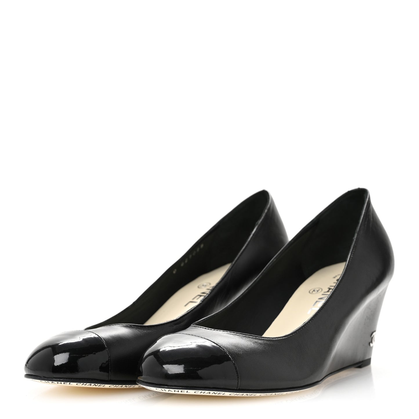 Lambskin Patent Cap Toe Wedges 40 Black