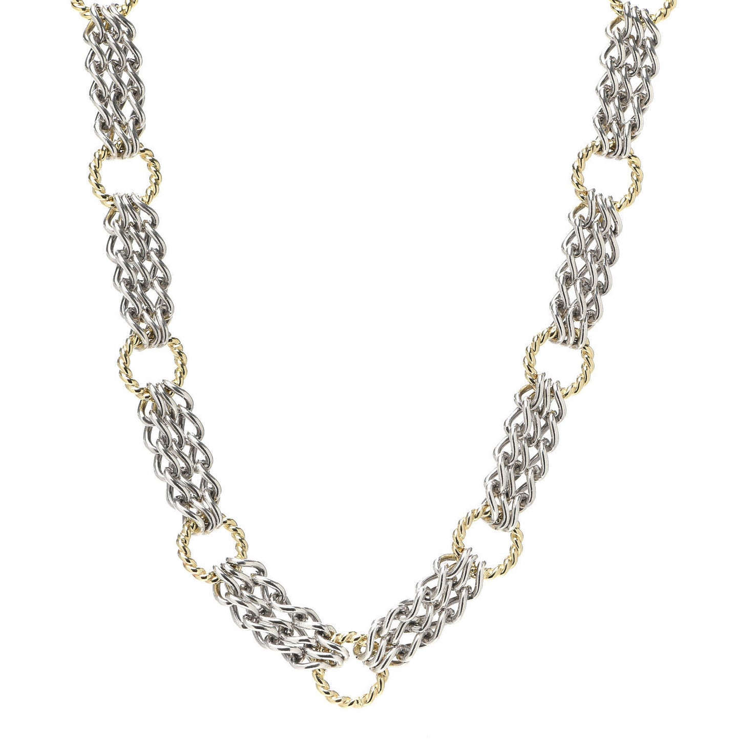 Silver Sterling 18k Yellow Gold 3-Row Cable Circle Necklace