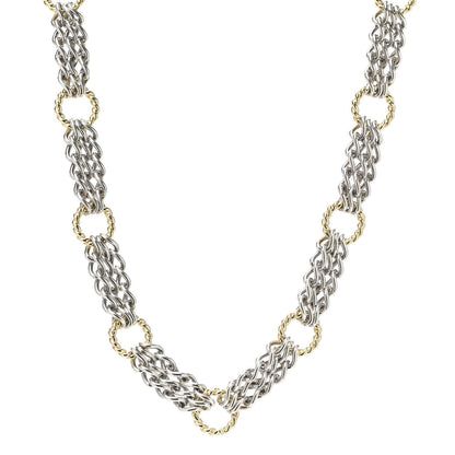 David Yurman Silver Sterling 18k Yellow Gold 3-Row Cable Circle Necklace 1 of 5
