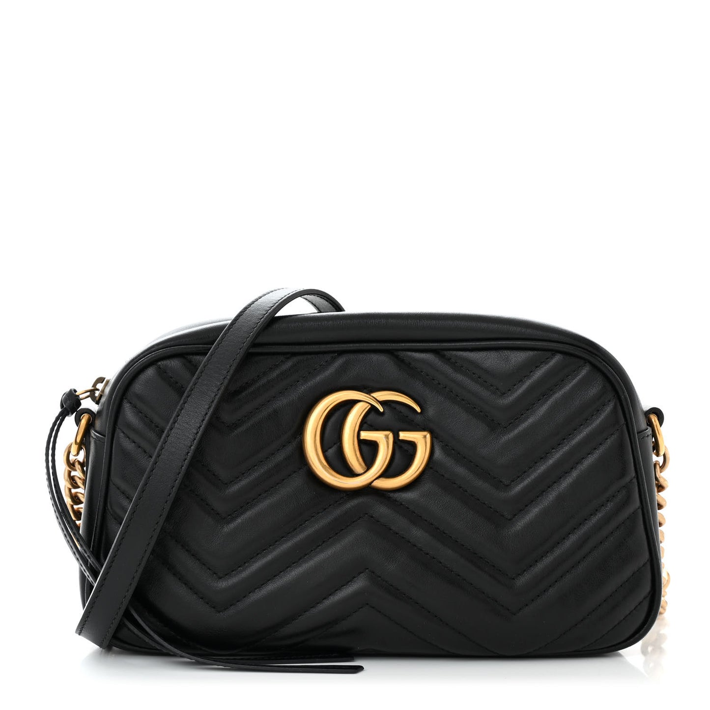 Calfskin Matelasse Small GG Marmont Chain Shoulder Bag Black