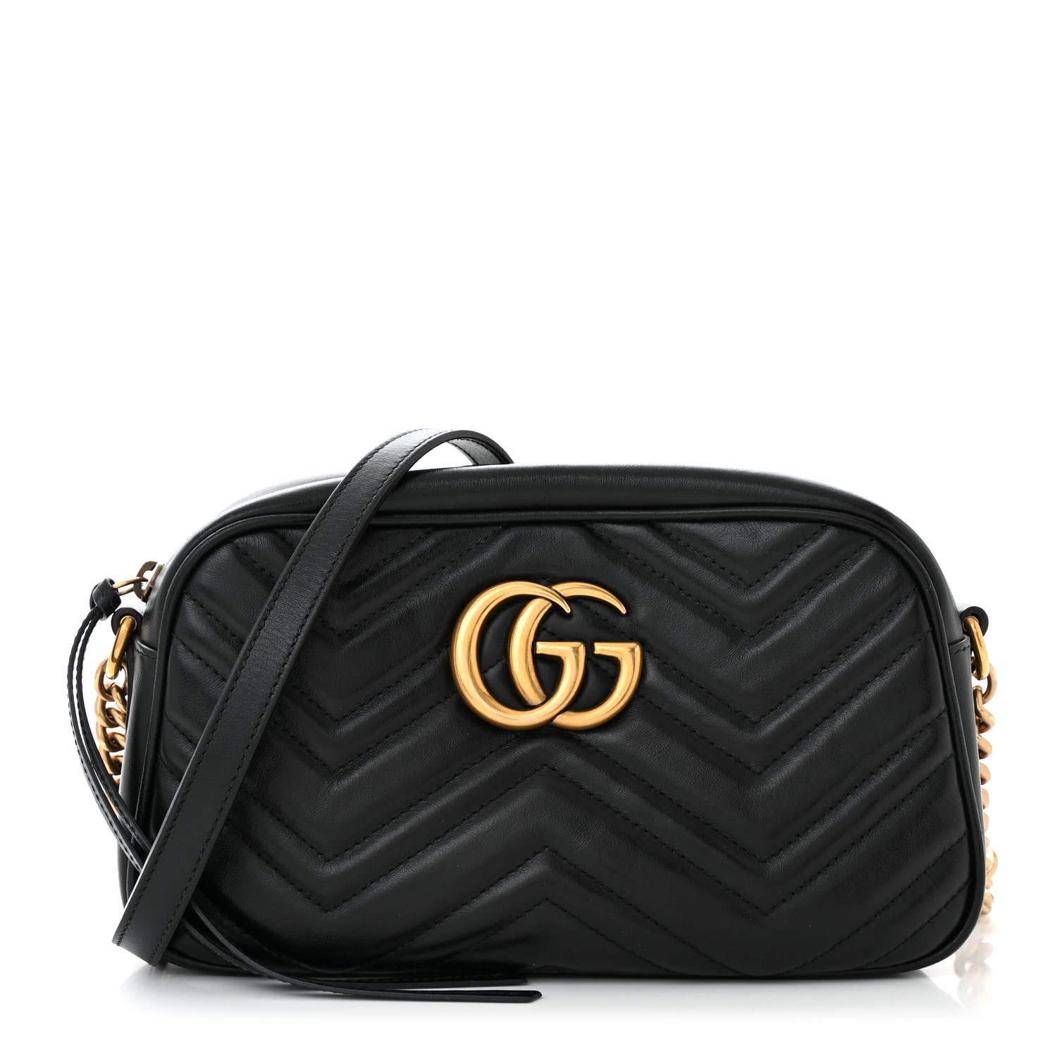 Gucci Calfskin Matelasse Small GG Marmont Chain Shoulder Bag Black 1 of 11