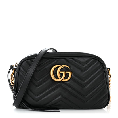 Gucci Calfskin Matelasse Small GG Marmont Chain Shoulder Bag Black 1 of 11