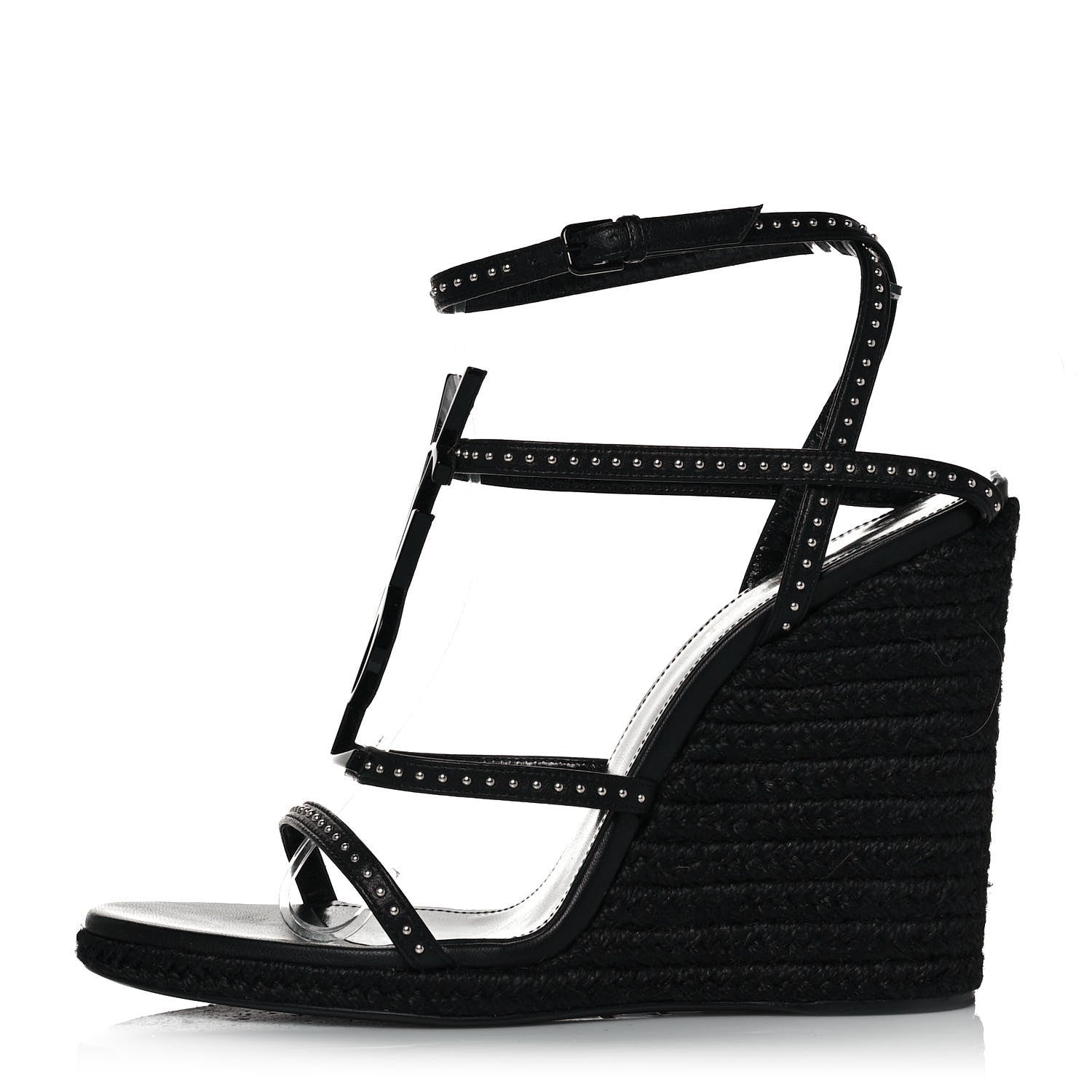 Saint Laurent Calfskin Cassandra Espadrille 105 Wedges 40 Black 1 of 8