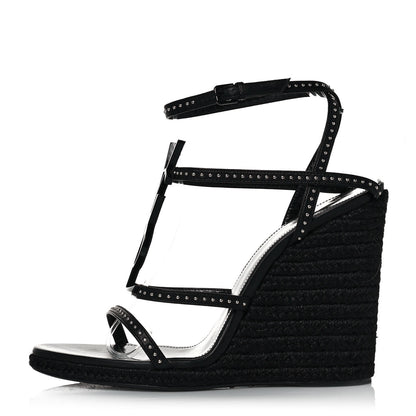 Saint Laurent Calfskin Cassandra Espadrille 105 Wedges 40 Black 1 of 8
