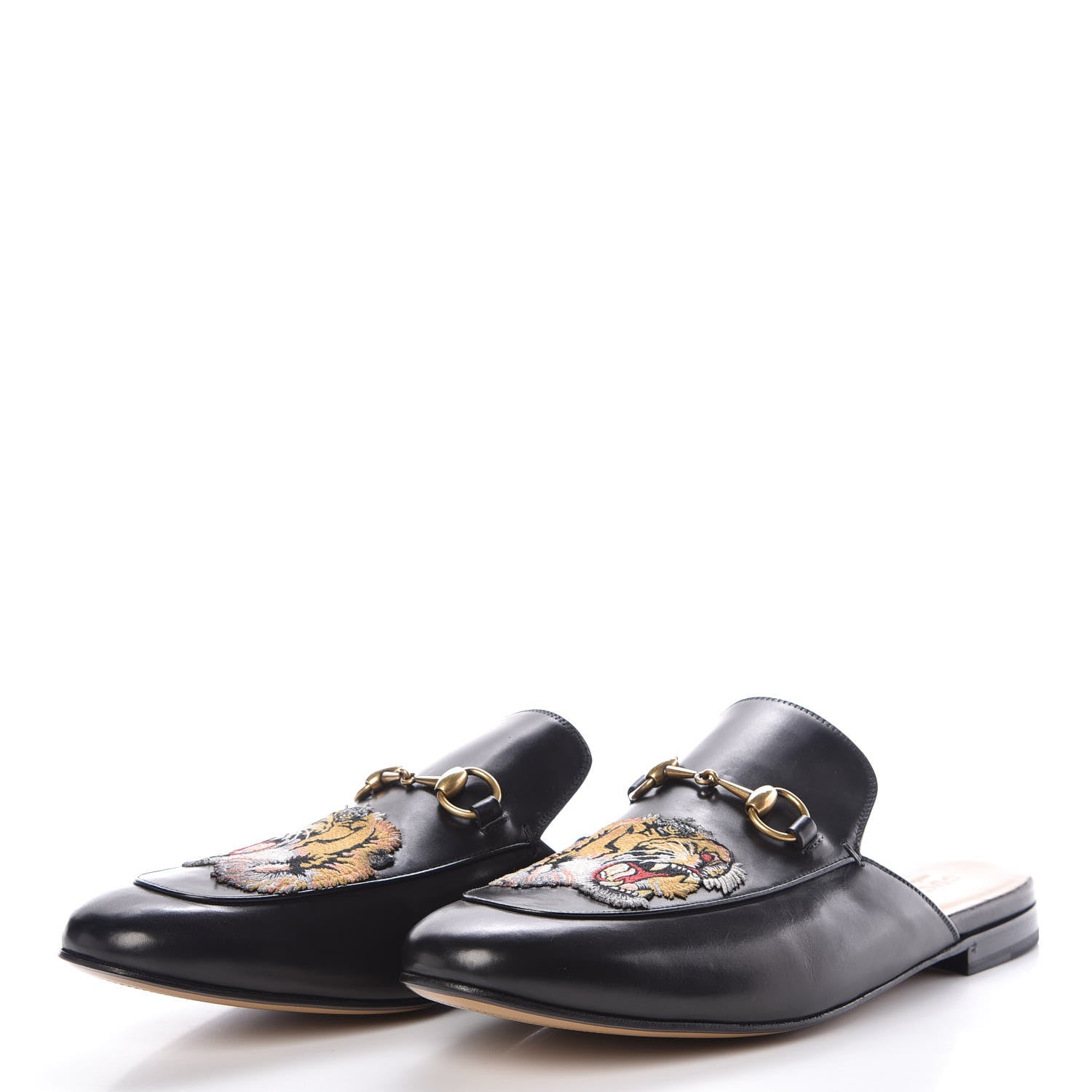 Gucci Calfskin Tiger Embroidered Mens Princetown Slippers 12 Black 3 of 8