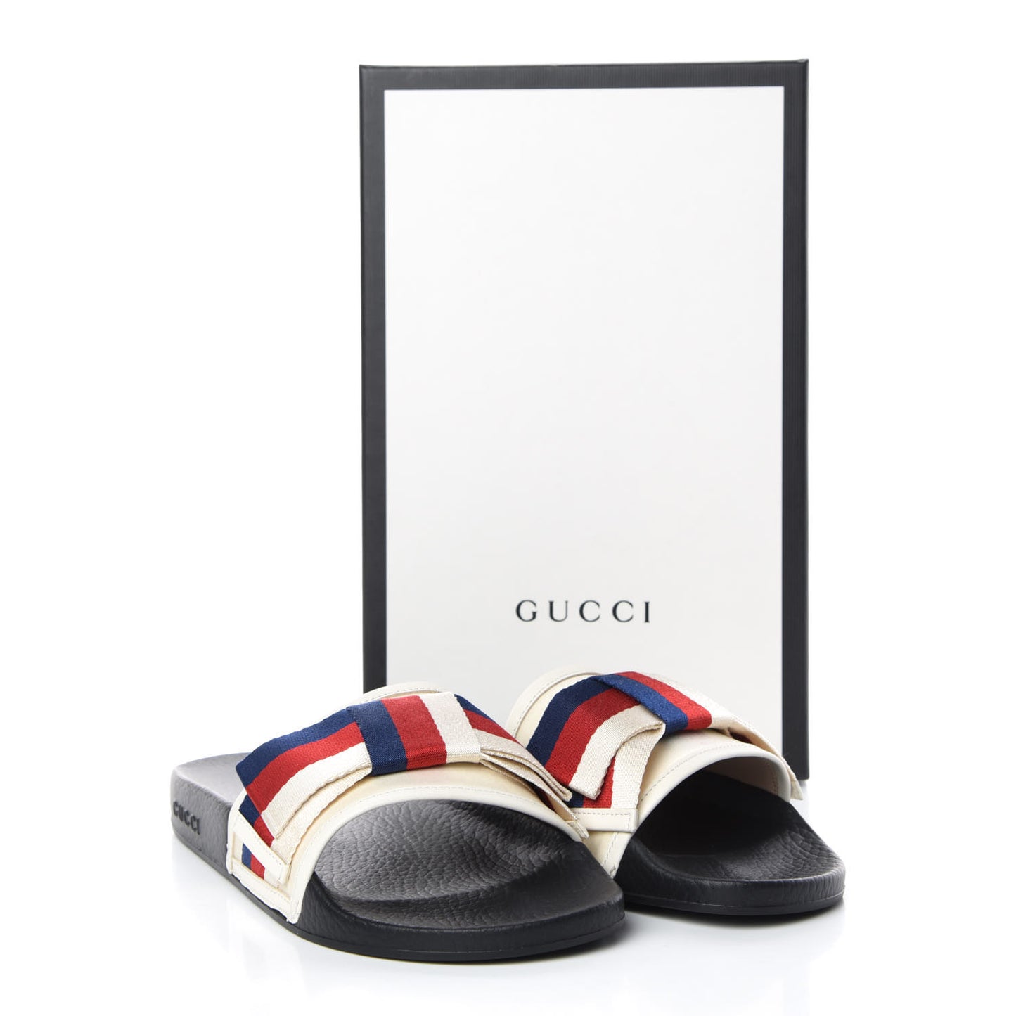 Satin Web Sylvie Bow Slide Sandals 40 White