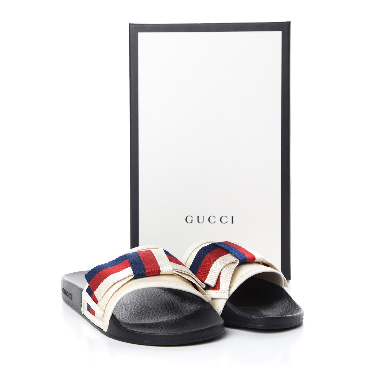Gucci Satin Web Sylvie Bow Slide Sandals 40 White 8 of 8