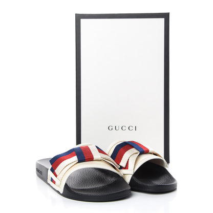 Gucci Satin Web Sylvie Bow Slide Sandals 40 White 8 of 8