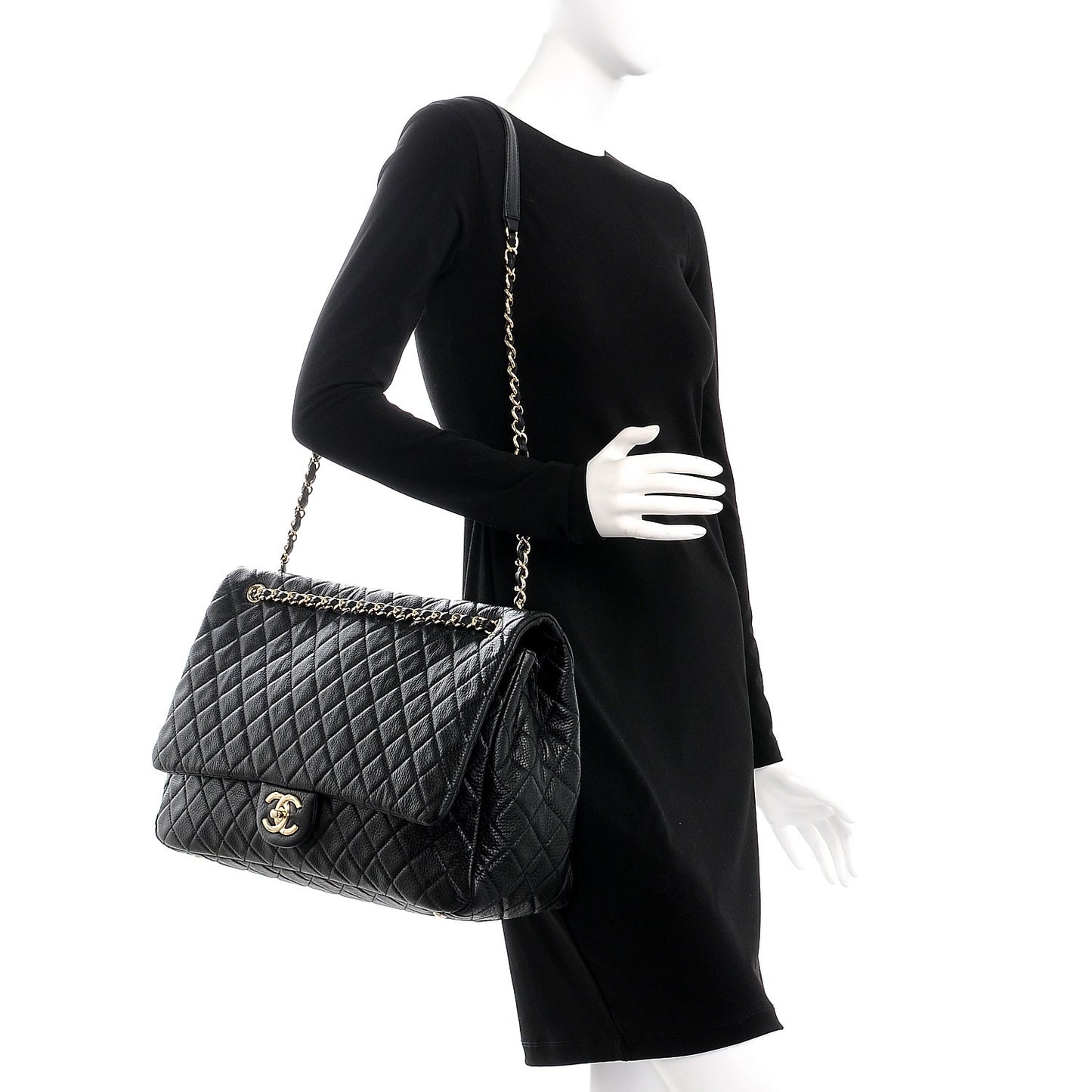 Calfskin Quilted XXL Travel Flap Bag Black