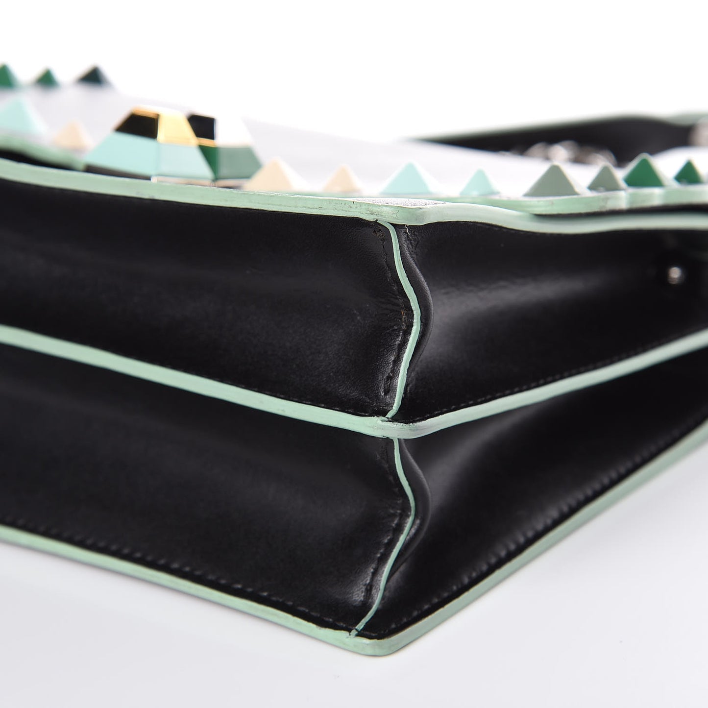 Vitello Liberty Scalloped Studded Small Kan I Shoulder Bag Black Multicolor