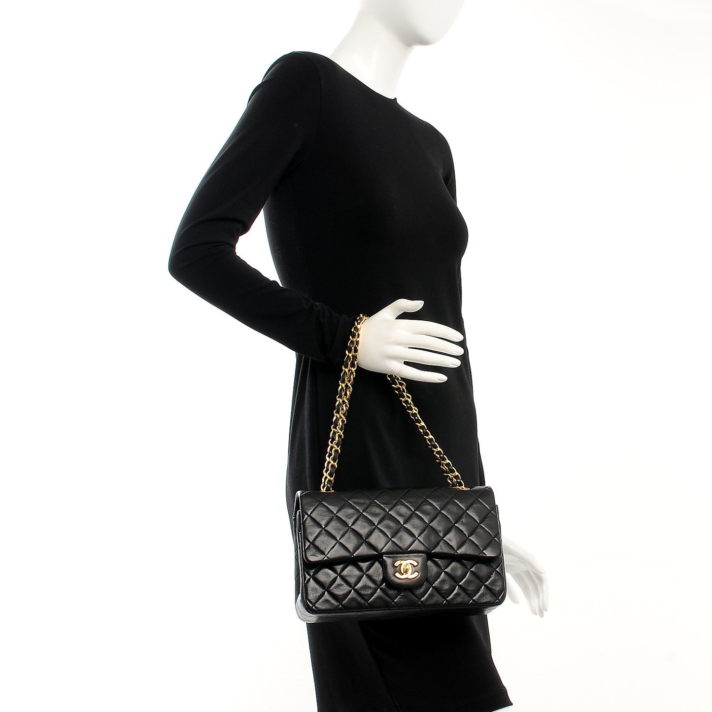 Lambskin Quilted Medium Double Flap Black