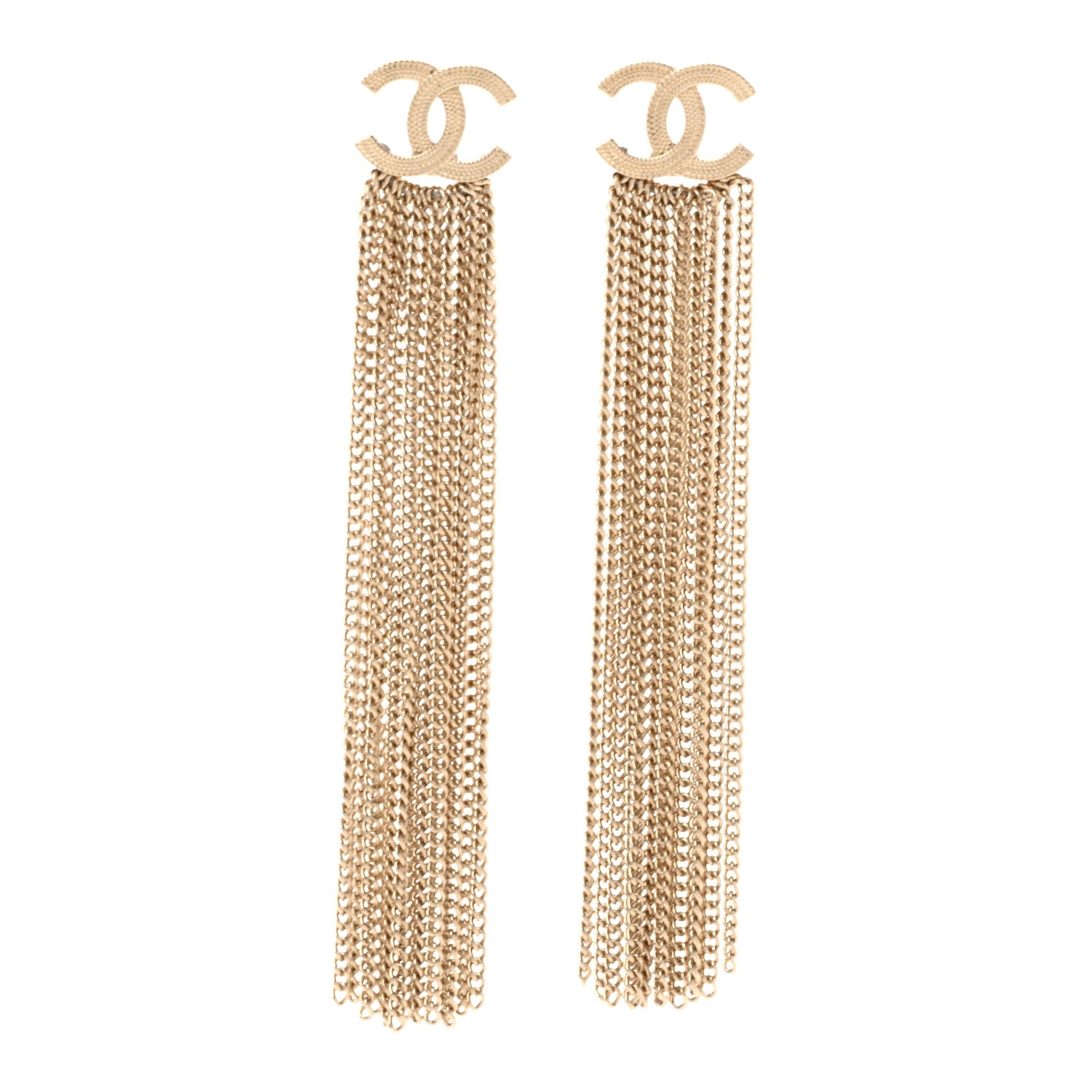 Chanel Metal CC Multi Strand Chain Drop Earrings Gold 1 of 5