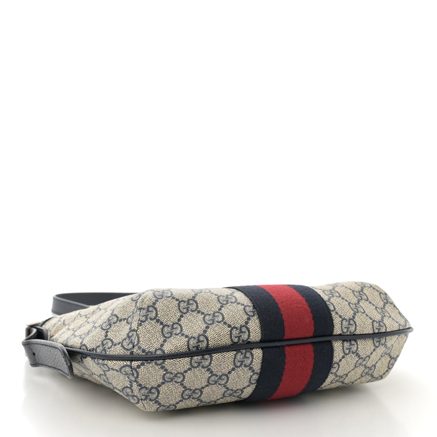 GG Supreme Monogram Textured Dollar Calfskin Web Small Ophidia Half Moon Hobo Beige Blue