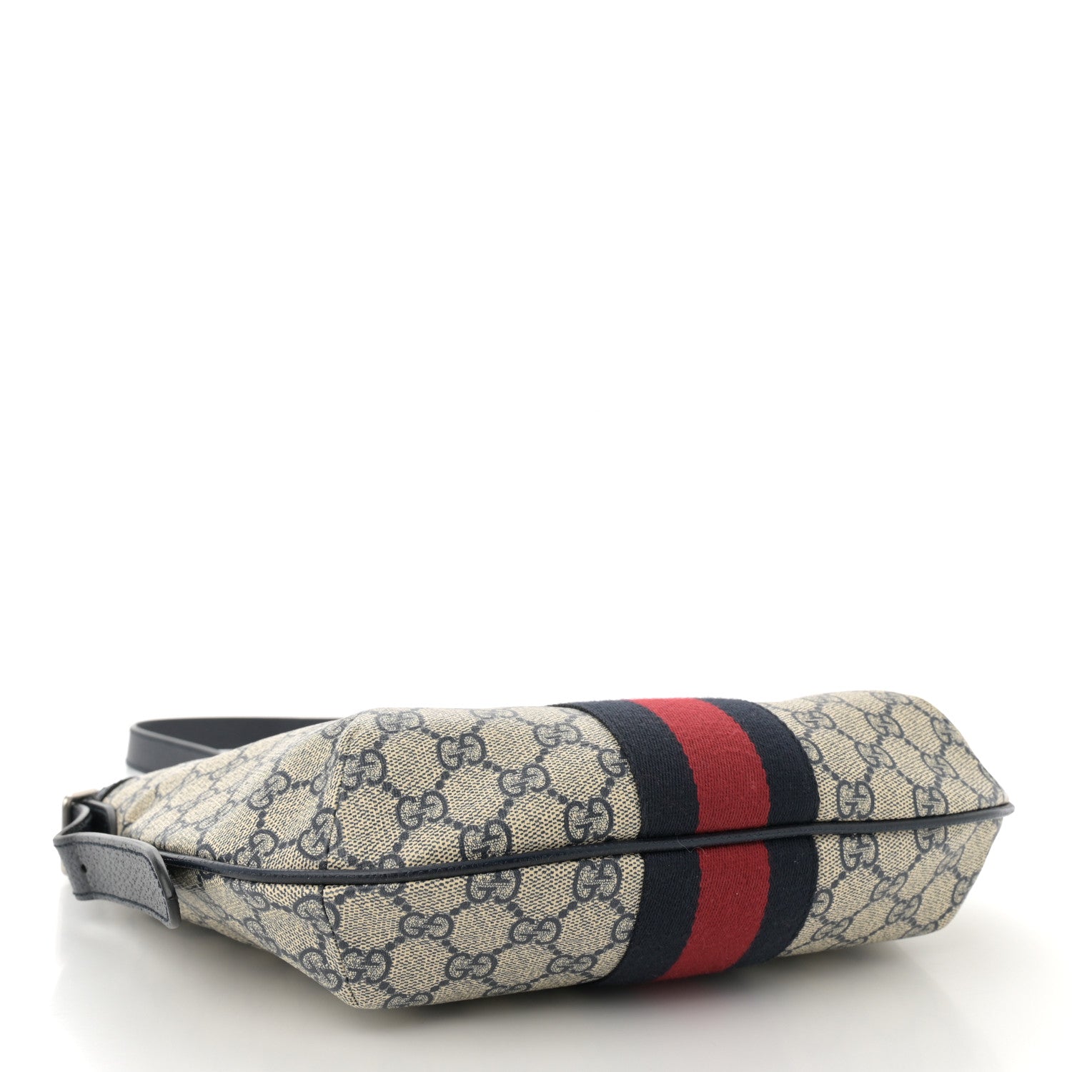 Gucci GG Supreme Monogram Textured Dollar Calfskin Web Small Ophidia Half Moon Hobo Beige Blue 4 of 10