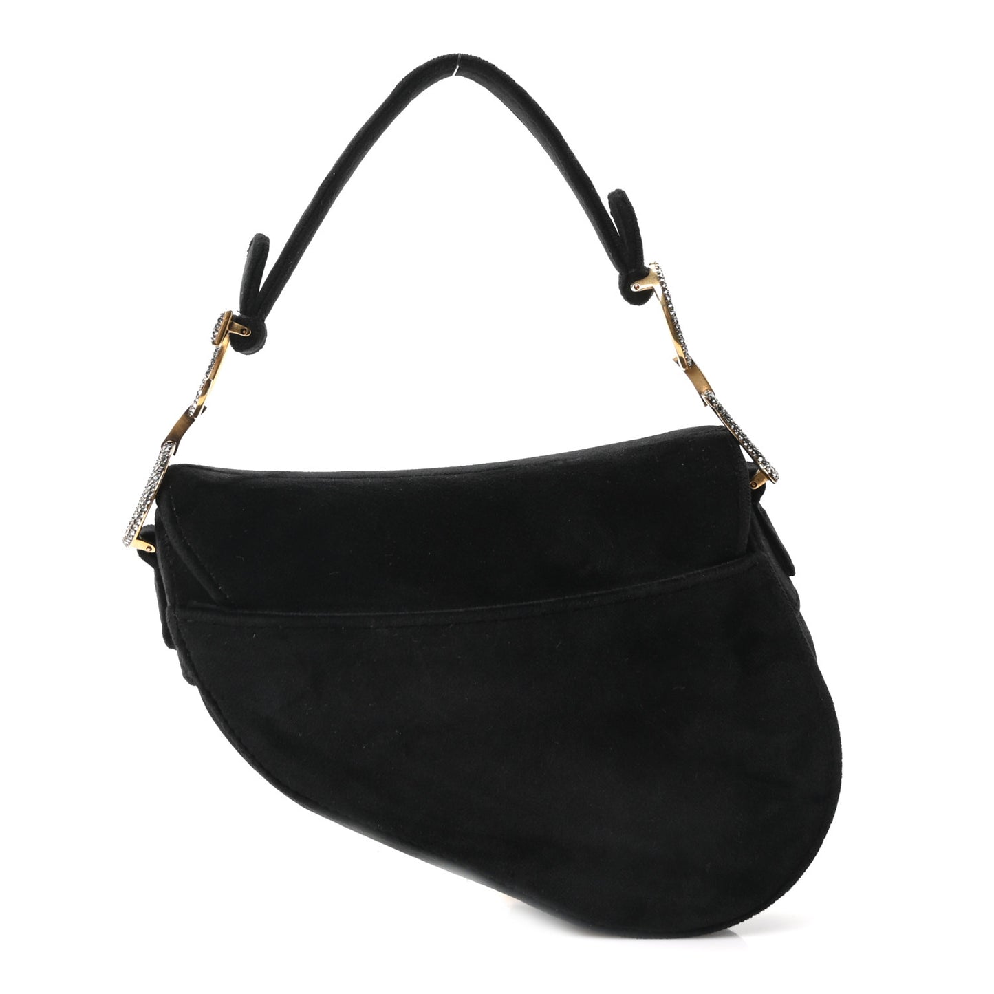 Velvet Crystal Mini Saddle Bag Black