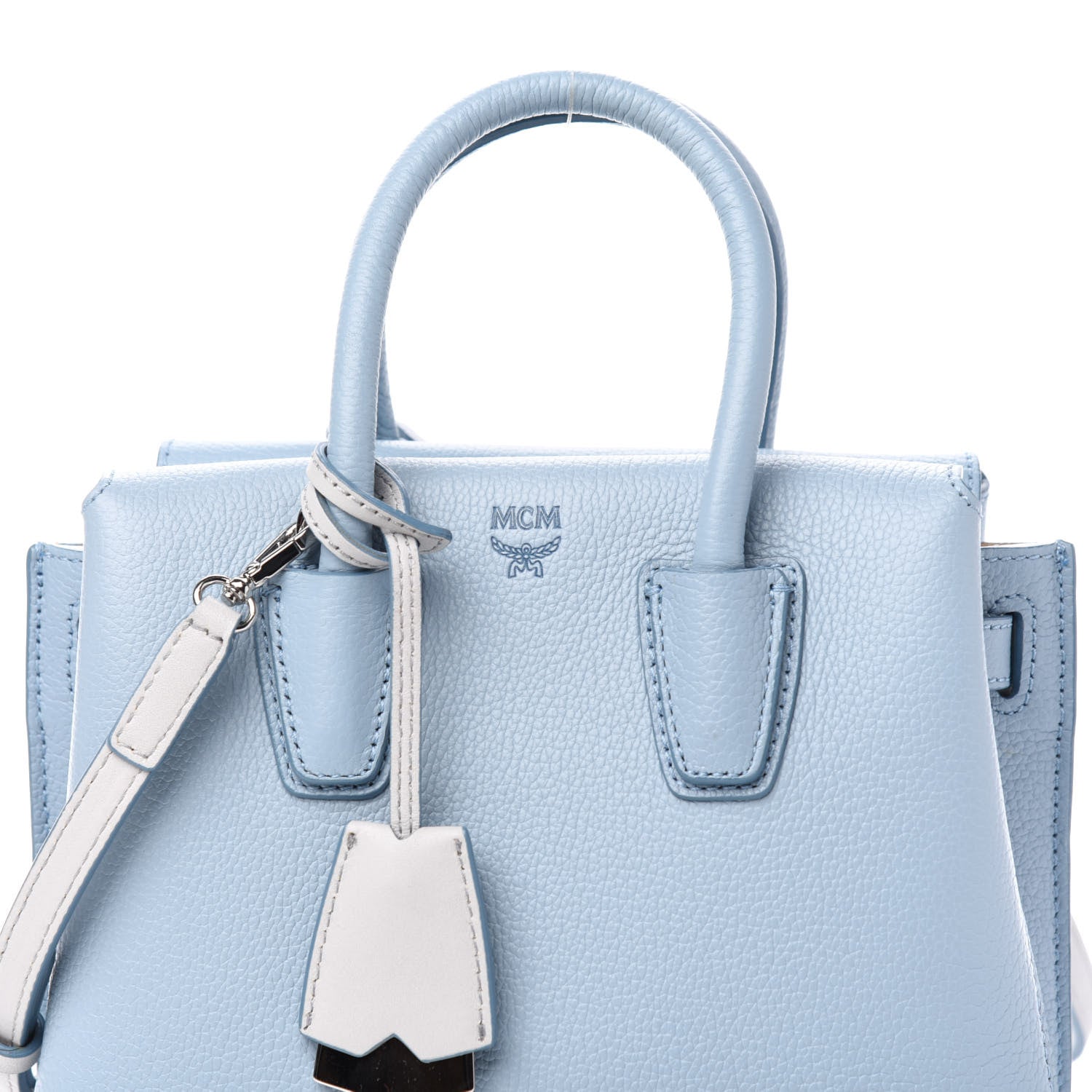 MCM Grained Calfskin Mini Milla Tote Sky Blue 10 of 10