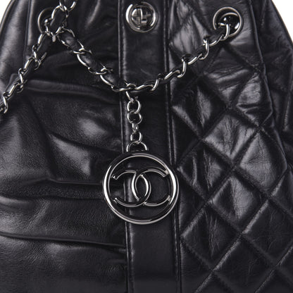 Chanel Lambskin Quilted Pile Ou Face Drawstring Bag Black 10 of 10