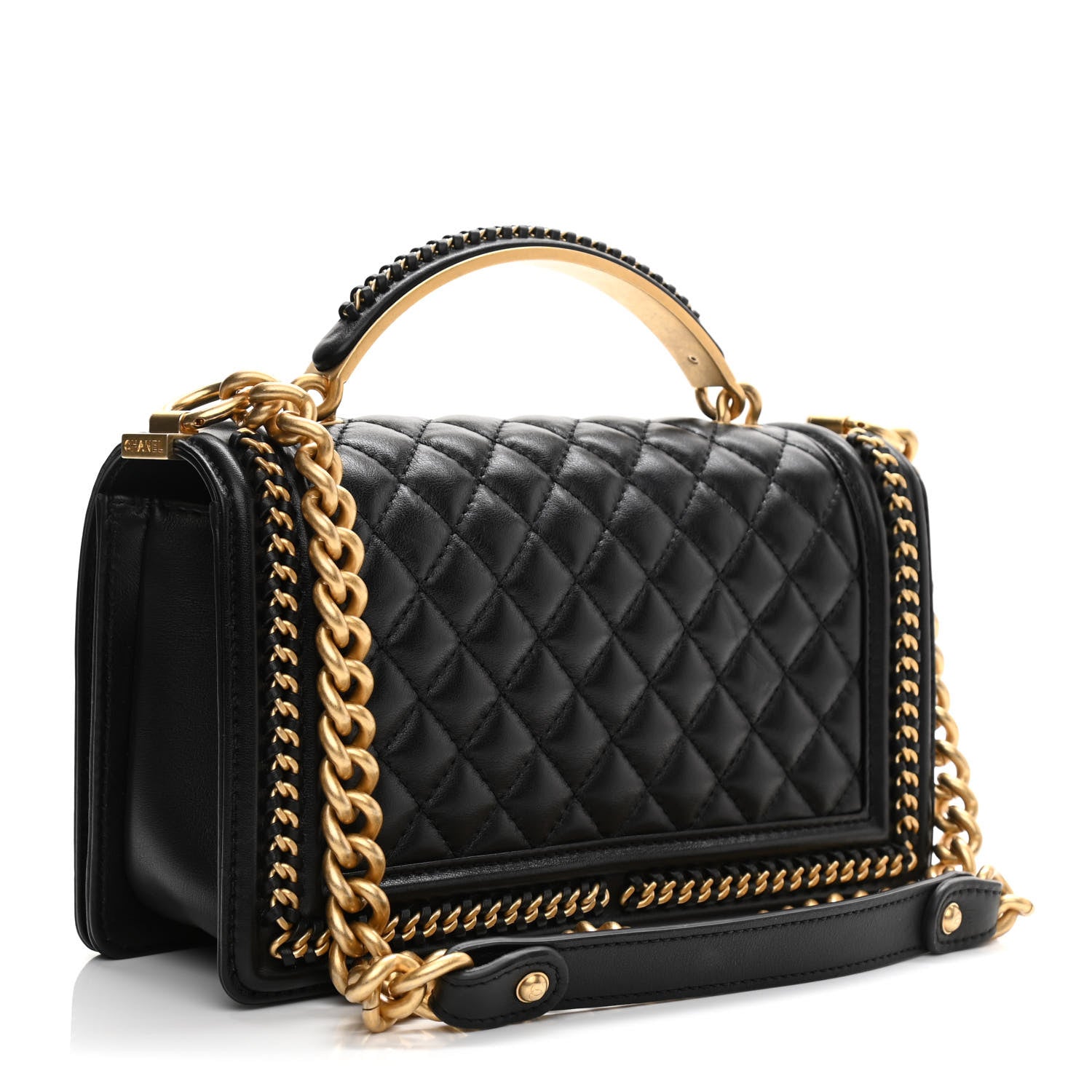 Chanel Lambskin Quilted Medium Top Handle Boy Flap Black 3 of 12