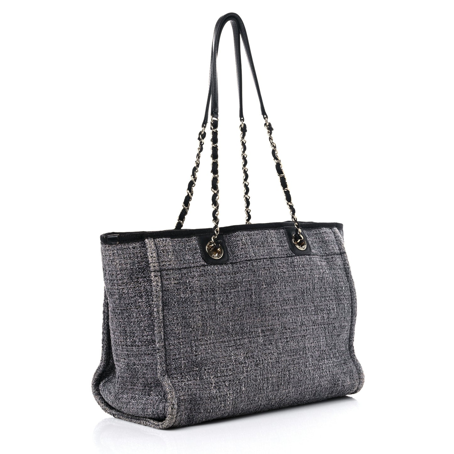 Woven Straw Raffia Small Deauville Tote Charcoal