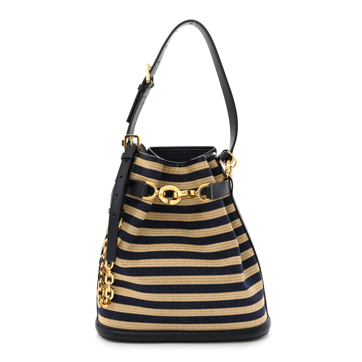 Raffia Medium C'est Chain Bucket Bag Natural Denim Blue