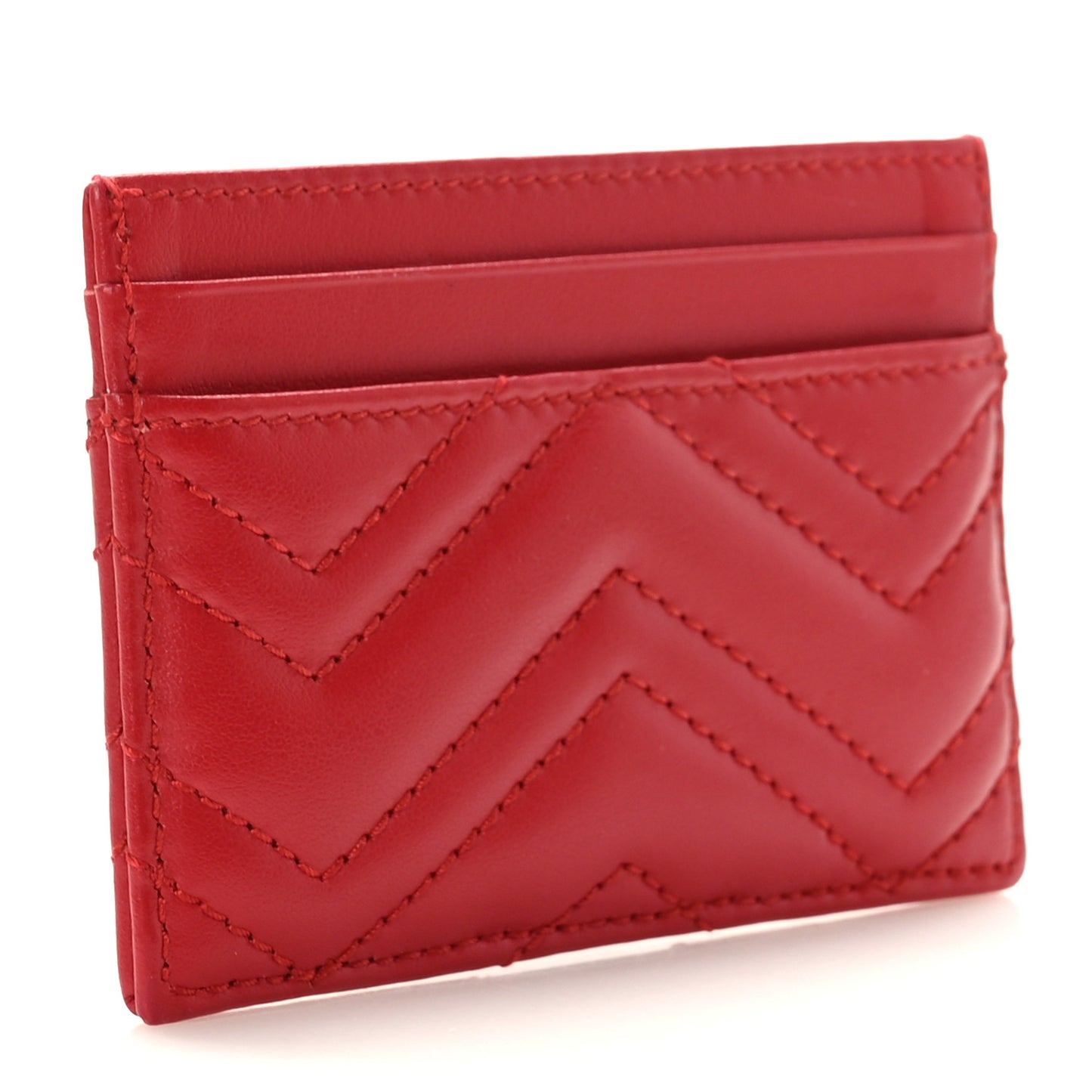 Calfskin Matelasse GG Marmont Card Holder Hibiscus Red