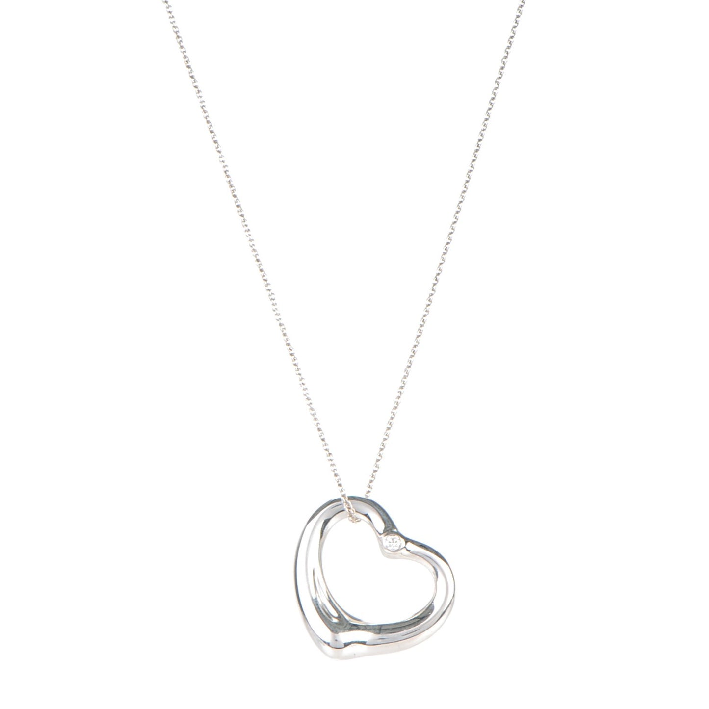 Sterling Silver Diamond 22mm Elsa Peretti Open Heart Pendant Necklace