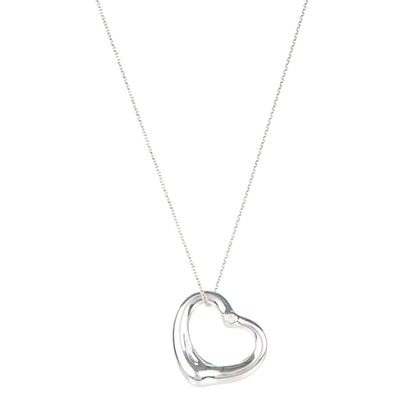 Tiffany Sterling Silver Diamond 22mm Elsa Peretti Open Heart Pendant Necklace 1 of 7