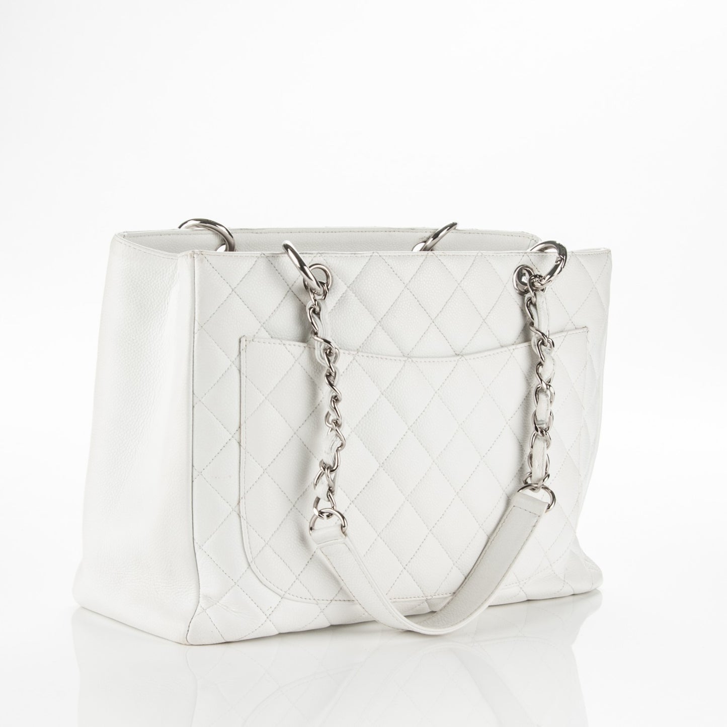 Caviar Quilted Grand Shopping Tote GST White