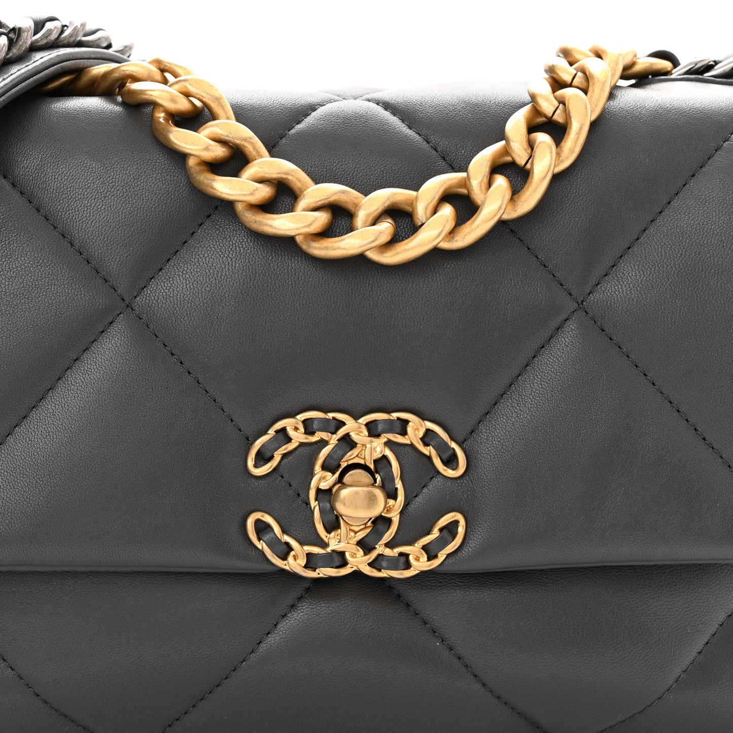Lambskin Quilted Medium Chanel 19 Flap Dark Grey