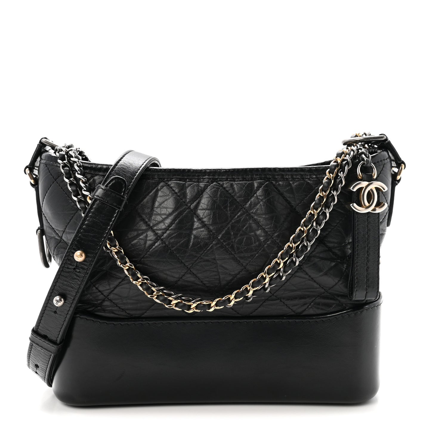 Aged Calfskin Quilted New Medium Gabrielle Hobo Black