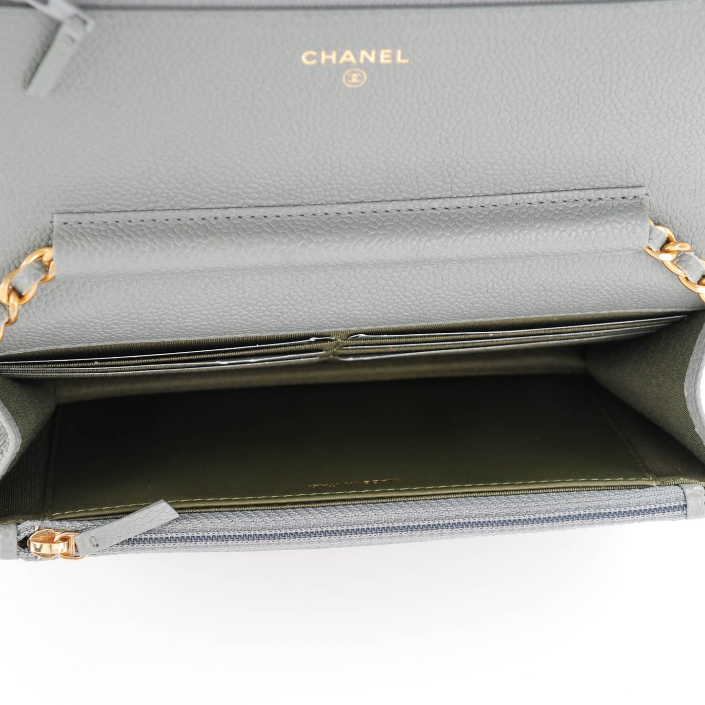 Caviar Quilted Boy Wallet On Chain WOC Grey