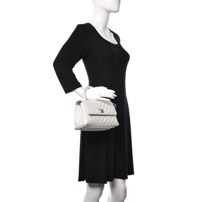 Chanel Iridescent Caviar Chevron Quilted Mini Coco Handle Flap White 2 of 12