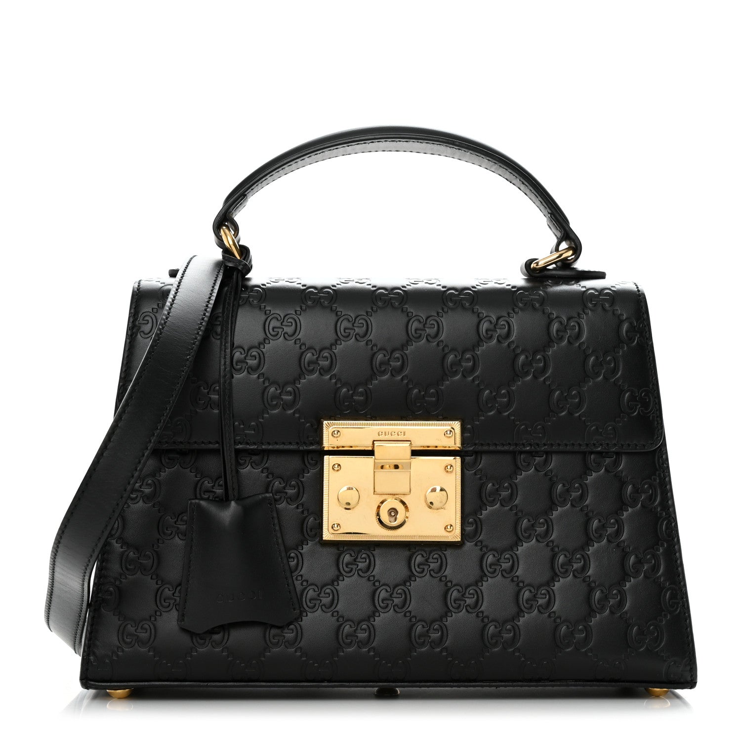 Gucci Guccissima Signature Small Padlock Top Handle Bag Black 1 of 11
