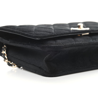 Chanel Velvet Quilted Pearl Crush Wallet On Chain WOC Black 10 of 12