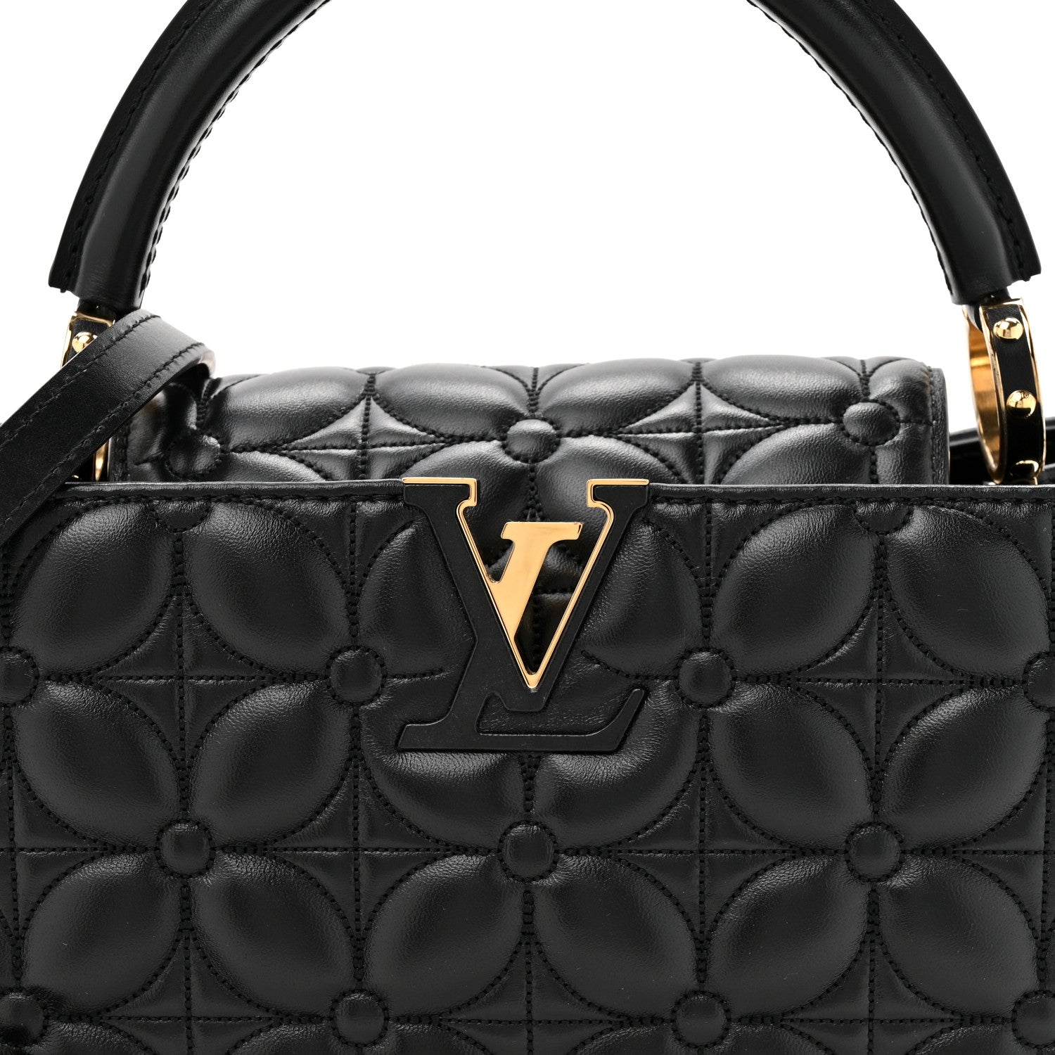 Louis Vuitton Lambskin Quilted Flower Capucines East West MM Black 9 of 12