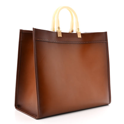 Fendi Vitello King Tamponato Plexiglass Logo Embossed Large Fendi Sunshine Shopper Tote Cuoio 2 of 9