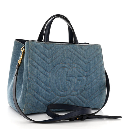 Gucci Denim Matelasse Small Pearly GG Marmont Tote Blue 3 of 10