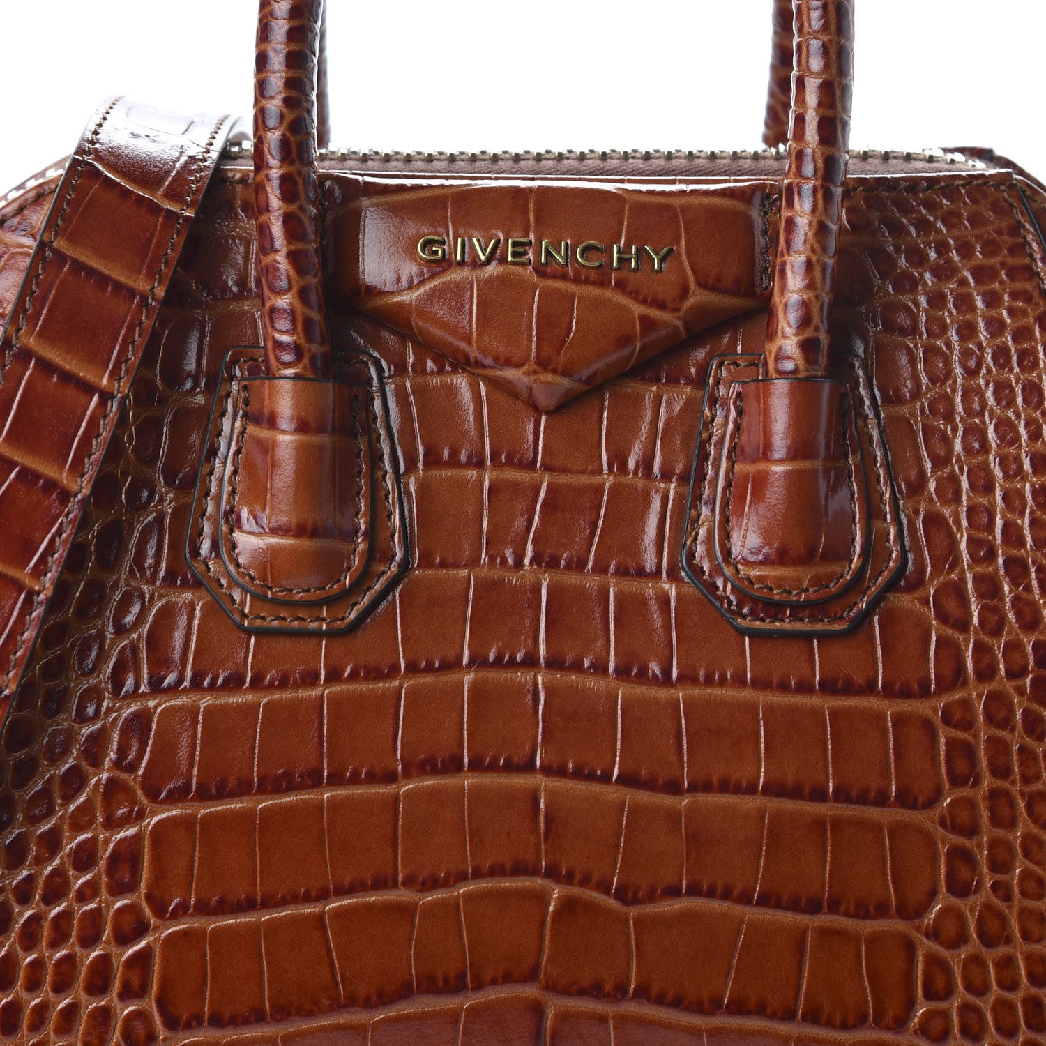 Givenchy Calfskin Crocodile Embossed Mini Antigona Cognac 10 of 10