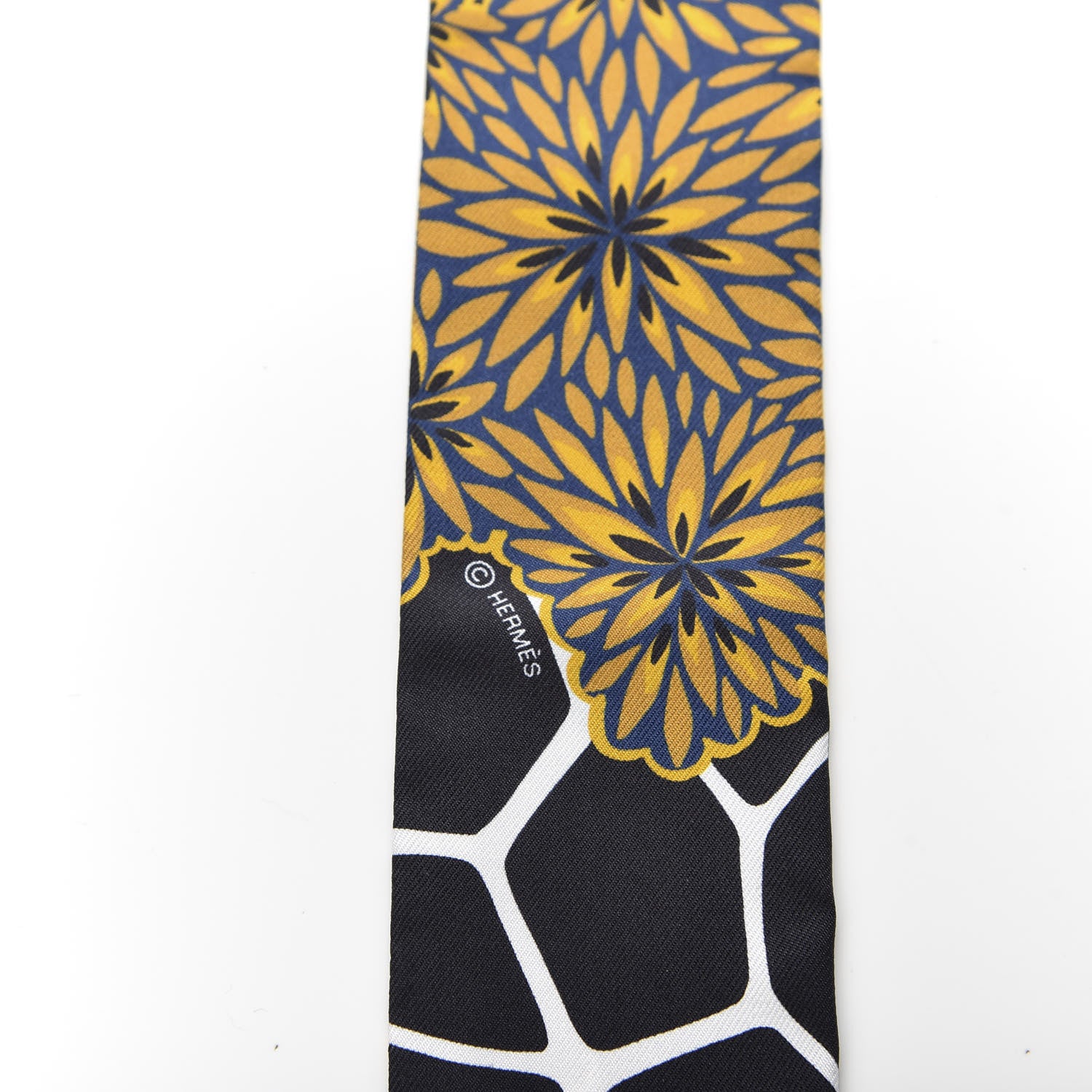 Hermes Silk The Three Graces Twilly Bleu Nuit Gold Black 3 of 4
