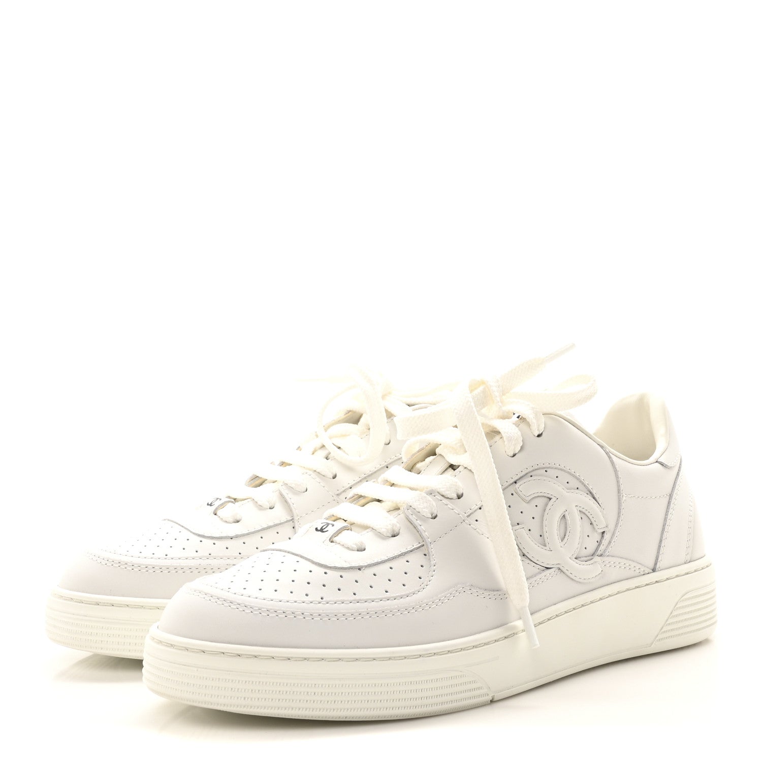 Chanel Calfskin Womens CC Sneakers 39.5 White 4 of 9