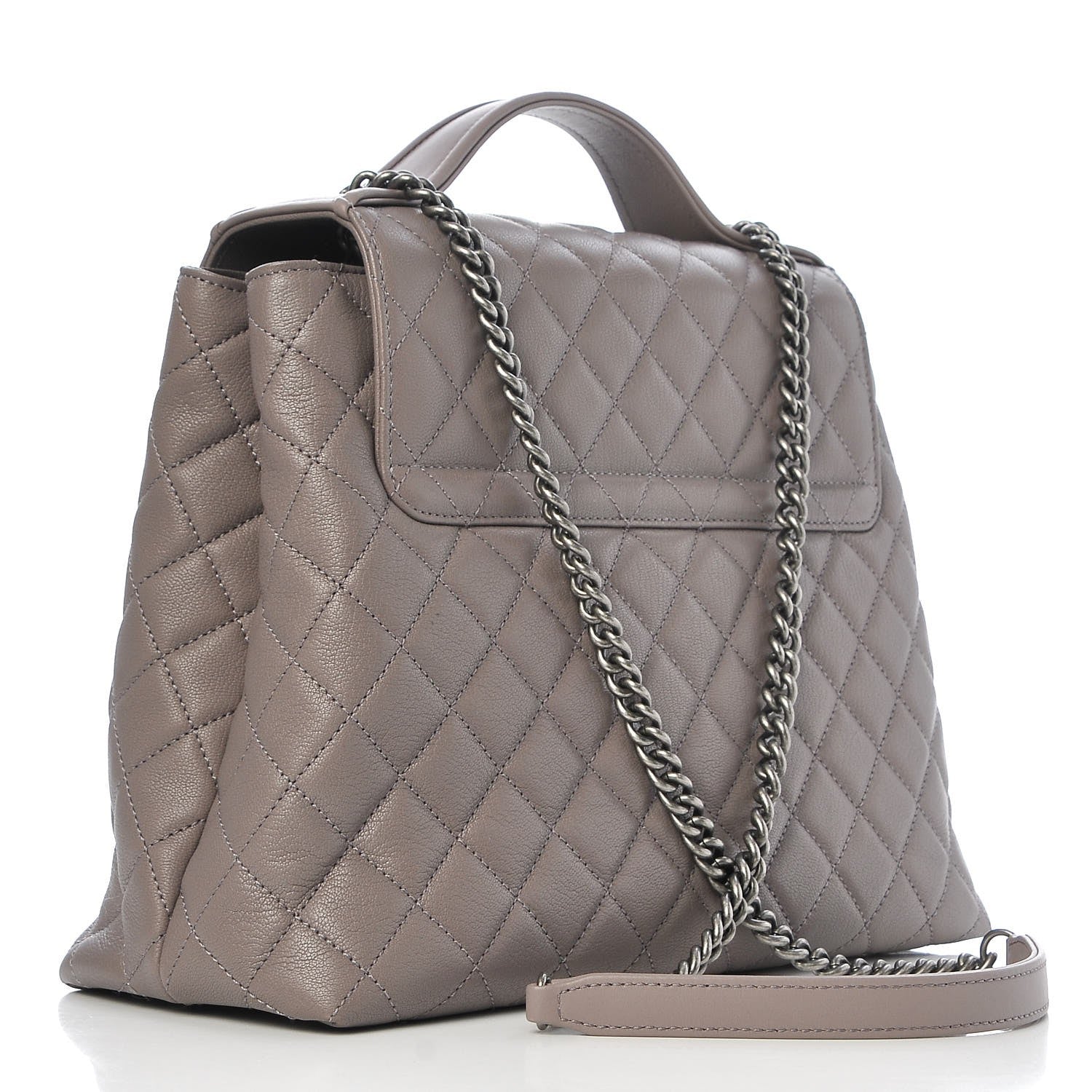 Chanel Goatskin Quilted Small CC University Shopping Tote Grey 3 of 8