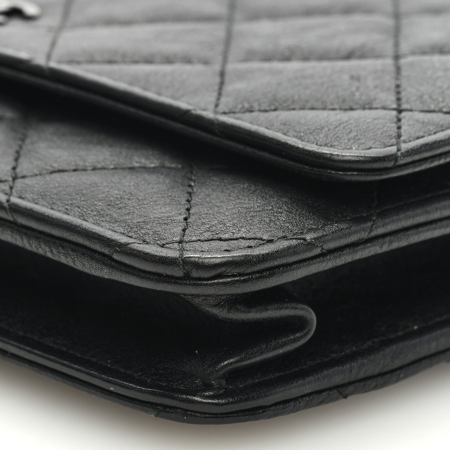 Crumpled Calfskin Quilted Wallet On Chain WOC So Black