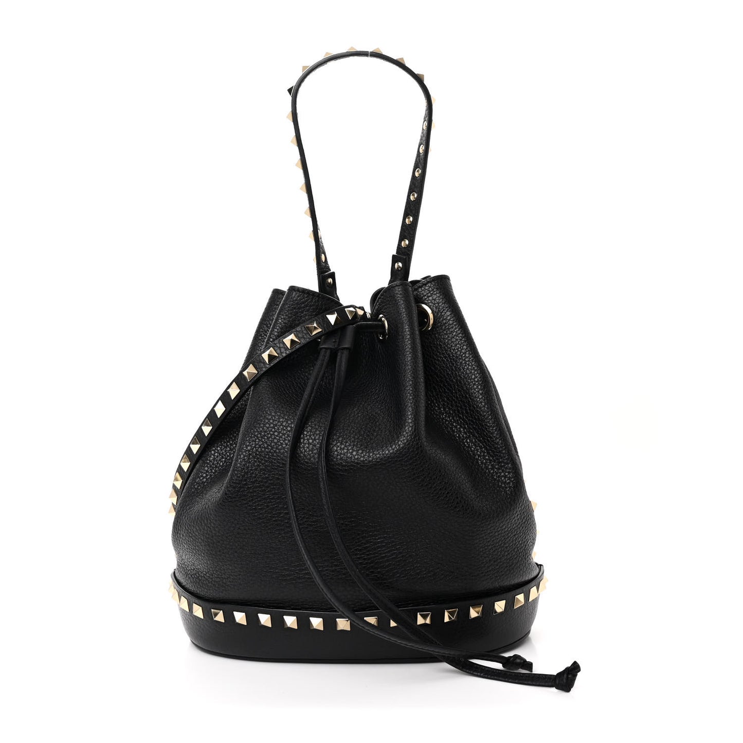Pebbled Calfskin Small Rockstud Bucket Bag Black