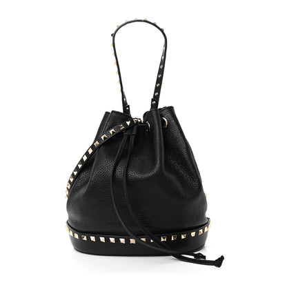 Valentino Garavani Pebbled Calfskin Small Rockstud Bucket Bag Black 1 of 9