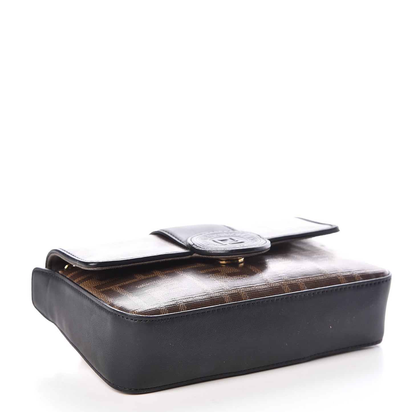 Glazed Fabric Vitello Century FF 1974 Stamp Patch Mini Double F Crossbody Bag Mogano Panna Black