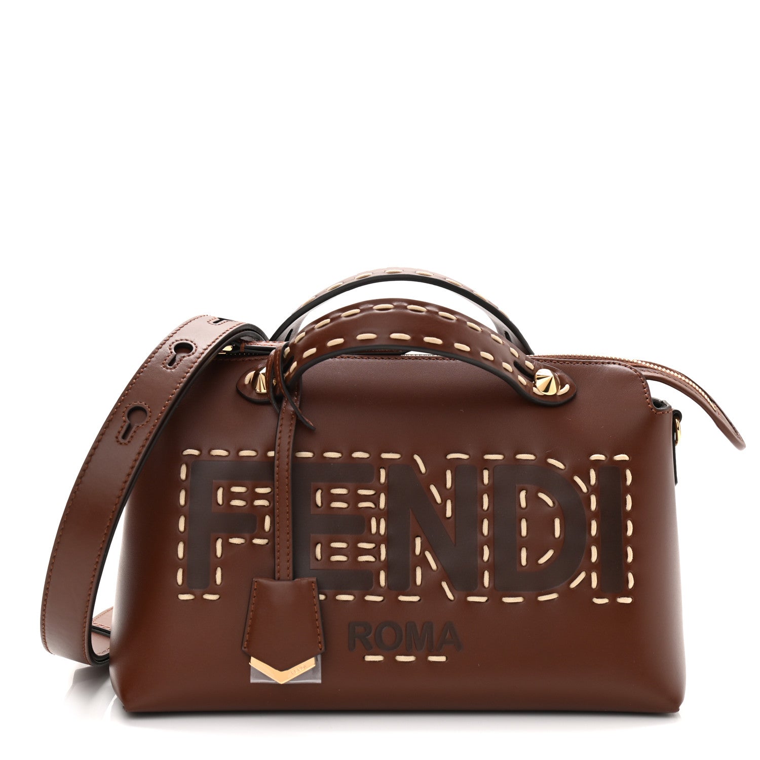 Fendi Vitello King Macro Stitchings Logo Medium By The Way Boston Bag Praline 1 of 12