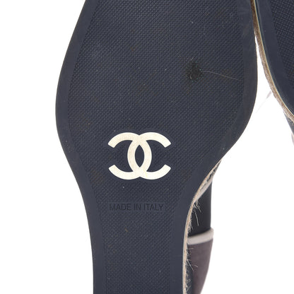 Chanel Silk Crepe Suede Calfskin Lace Up Wedge Espadrilles 36.5 Navy Grey 8 of 10