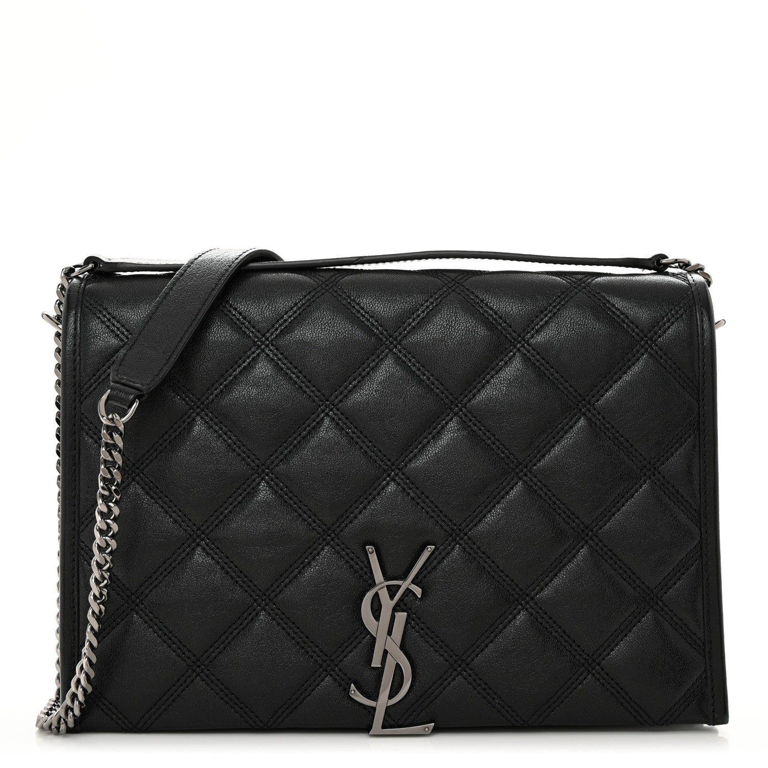 Saint Laurent Lambskin Diamond Quilted Becky Chain Wallet Black 1 of 10