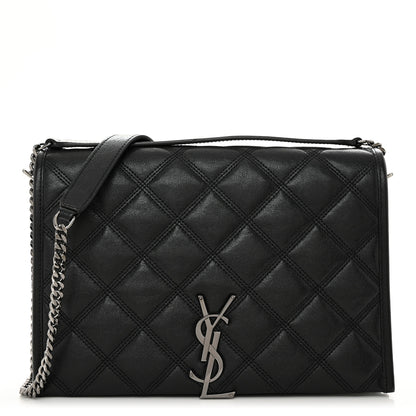 Saint Laurent Lambskin Diamond Quilted Becky Chain Wallet Black 1 of 10