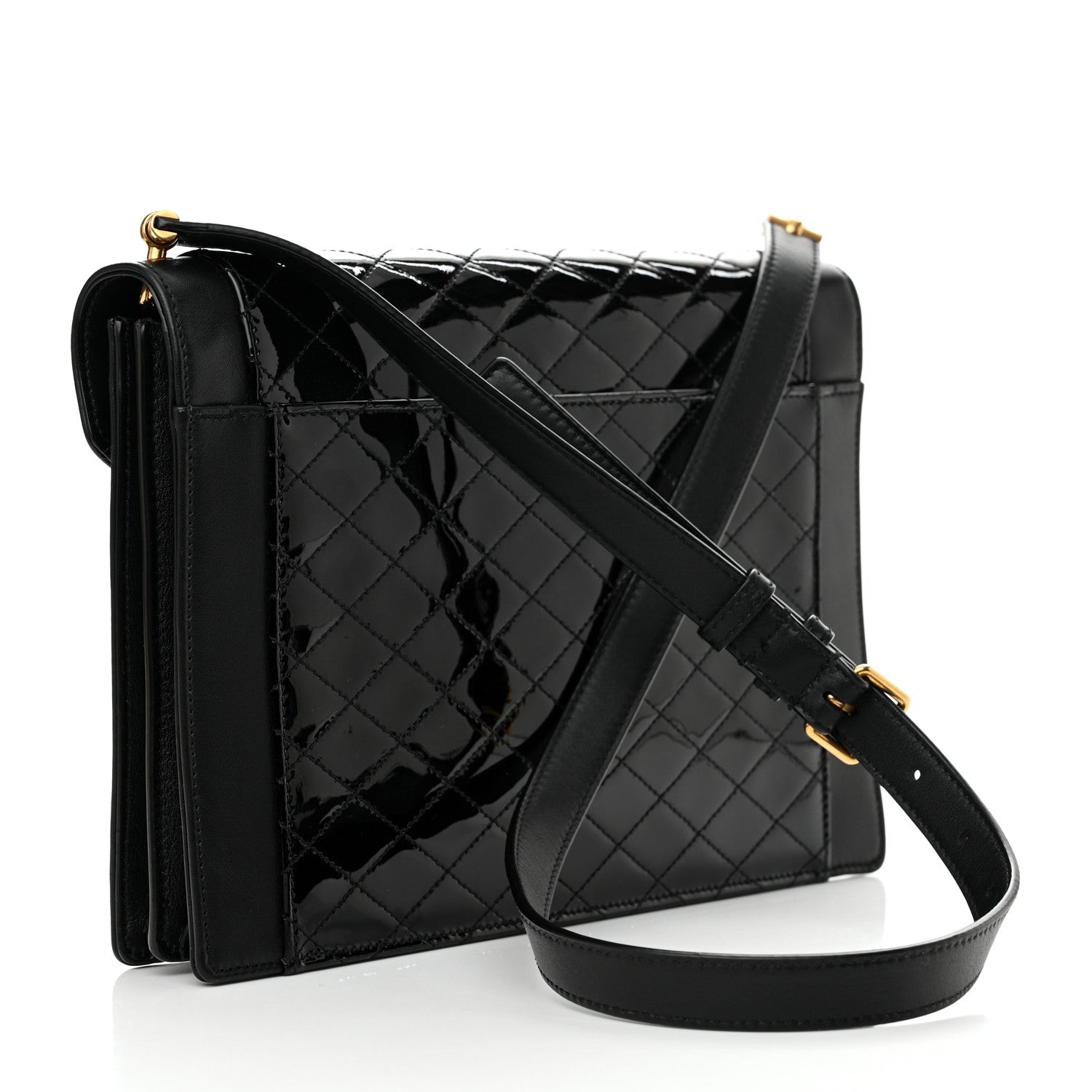 Saint Laurent Calfskin Quilted Lacquered Gaby Satchel Black 2 of 12